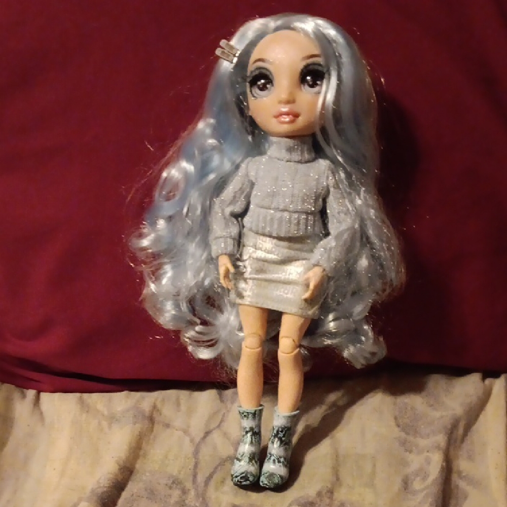 Silver-Haired Fashion Doll with Sweater and Skirt